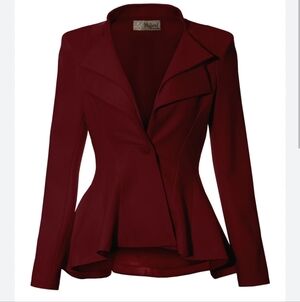 Hybrid & Company Double Notch Lapel Peplum Tailored Burgundy Blazer Jacket